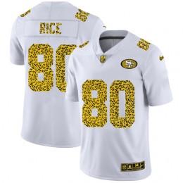 San Francisco 49ers #80 Jerry Rice Men's Flocked Leopard Print Vapor Limited NFL Jersey White