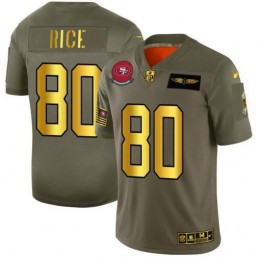 San Francisco 49ers #80 Jerry Rice NFL Men's Olive Gold 2019 Salute To Service Limited Jersey
