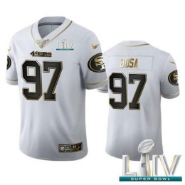 San Francisco 49ers #97 Nick Bosa Men's White Golden Super Bowl LIV 2020 Edition Vapor Limited NFL 100 Jersey