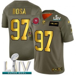 San Francisco 49ers #97 Nick Bosa NFL Men's Olive Gold Super Bowl LIV 2020 2019 Salute To Service Limited Jersey