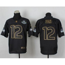 Seahawks #12 Fan Black Gold No. Fashion Men's Stitched NFL Elite Jersey