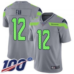 Seahawks #12 Fan Gray Men's Stitched NFL Limited Inverted Legend 100th Season Jersey