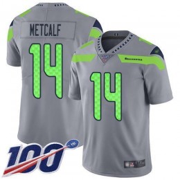 Seahawks #14 D.K. Metcalf Gray Men's Stitched NFL Limited Inverted Legend 100th Season Jersey