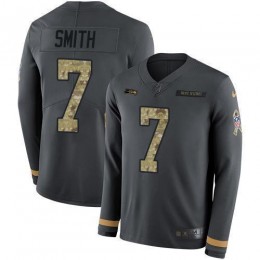 Seahawks #7 Geno Smith Anthracite Salute To Service Men's Stitched NFL Limited Therma Long Sleeve Jersey