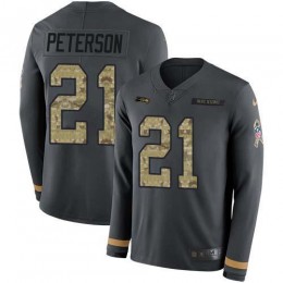 Seattle Seahawks ##21 Adrian Peterson Anthracite Salute to Service Men's Stitched NFL Limited Therma Long Sleeve Jersey