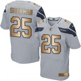 Seattle Seahawks #25 Richard Sherman Grey Alternate Men's Stitched NFL Elite Gold Jersey