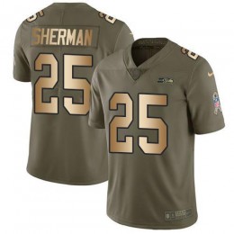 Seattle Seahawks #25 Richard Sherman Olive/Gold Men's Stitched NFL Limited 2017 Salute To Service Jersey