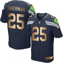 Seattle Seahawks #25 Richard Sherman Steel Blue Team Color Men's Stitched NFL Elite Gold Jersey