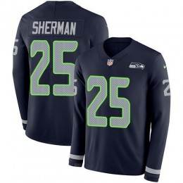 Seattle Seahawks #25 Richard Sherman Steel Blue Team Color Men's Stitched NFL Limited Therma Long Sleeve Jersey