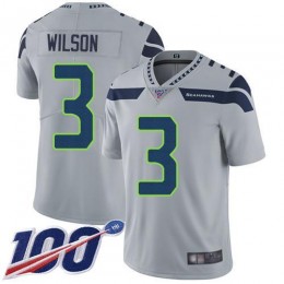 Seattle Seahawks #3 Russell Wilson Grey Alternate Men's Stitched NFL 100th Season Vapor Limited Jersey