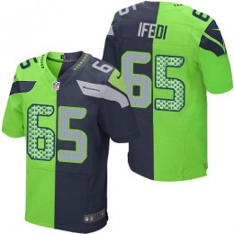 Seattle Seahawks #65 Germain Ifedi Steel Blue/Green Men's Stitched NFL Elite Split Jersey