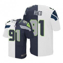 Seattle Seahawks #91 Jarran Reed White/Steel Blue Men's Stitched NFL Elite Split Jersey