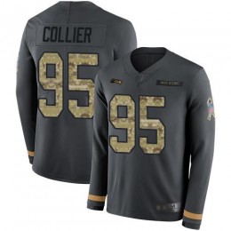 Seattle Seahawks #95 L.J. Collier Anthracite Salute to Service Men's Stitched NFL Limited Therma Long Sleeve Jersey
