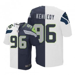 Seattle Seahawks #96 Cortez Kennedy White/Steel Blue Men's Stitched NFL Elite Split Jersey