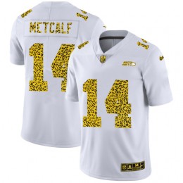 Seattle Seahawks #14 DK Metcalf Men's Flocked Leopard Print Vapor Limited NFL Jersey White