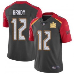 Buccaneers #12 Tom Brady Gray Men's Super Bowl LV Champions Patch Stitched NFL Limited Inverted Legend Jersey