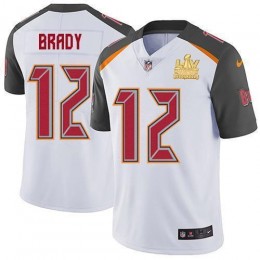 Buccaneers #12 Tom Brady White Men's Super Bowl LV Champions Patch Stitched NFL Vapor Untouchable Limited Jersey
