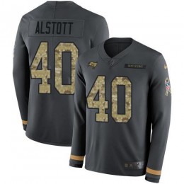 Buccaneers #40 Mike Alstott Anthracite Salute To Service Men's Stitched NFL Limited Therma Long Sleeve Jersey