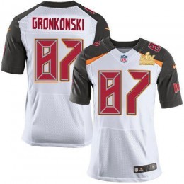 Buccaneers #87 Rob Gronkowski White Men's Super Bowl LV Champions Patch Stitched NFL New Elite Jersey