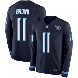 Tennessee Titans #11 A.J. Brown Navy Blue Team Color Men Stitched NFL Limited Therma Long Sleeve Jersey Men