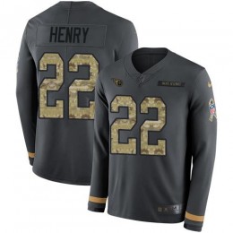 Titans #22 Derrick Henry Anthracite Salute To Service Men Stitched NFL Limited Therma Long Sleeve Jersey