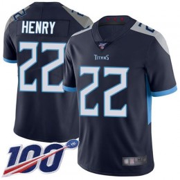 Titans #22 Derrick Henry Navy Blue Team Color Men Stitched NFL 100th Season Vapor Limited Jersey