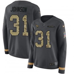 Arizona Cardinals #31 David Johnson Anthracite Salute to Service Women's Stitched NFL Limited Therma Long Sleeve Jersey