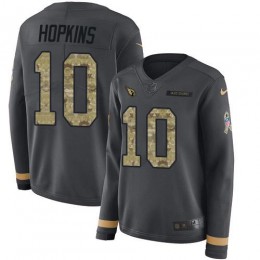 Cardinals #10 DeAndre Hopkins Anthracite Salute To Service Women's Stitched NFL Limited Therma Long Sleeve Jersey
