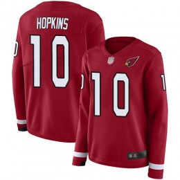Cardinals #10 DeAndre Hopkins Red Team Color Women's Stitched NFL Limited Therma Long Sleeve Jersey
