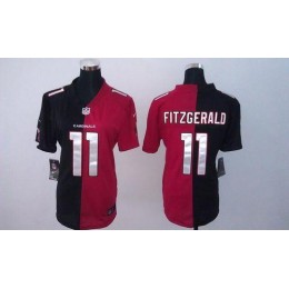 Cardinals #11 Larry Fitzgerald Black/Red Women's Stitched NFL Elite Split Jersey