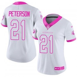 Cardinals #21 Patrick Peterson White/Pink Women's Stitched NFL Limited Rush Fashion Jersey