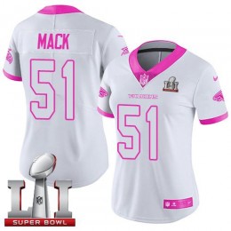 Atlanta Falcons #51 Alex Mack White/Pink Super Bowl LI 51 Women's Stitched NFL Limited Rush Fashion Jersey