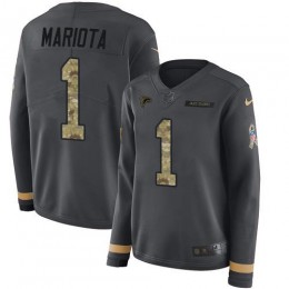 Falcons #1 Marcus Mariota Anthracite Salute To Service Stitched Women's NFL Limited Therma Long Sleeve Jersey