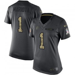 Falcons #1 Marcus Mariota Black Stitched Women's NFL Limited 2016 Salute To Service Jersey