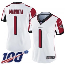 Falcons #1 Marcus Mariota White Stitched Women's NFL 100th Season Vapor Untouchable Limited Jersey