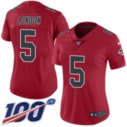 Falcons #5 Drake London Red Stitched Women's NFL Limited Rush 100th Season Jersey