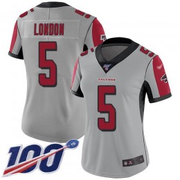 Falcons #5 Drake London Silver Stitched Women's NFL Limited Inverted Legend 100th Season Jersey