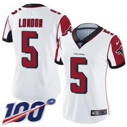 Falcons #5 Drake London White Stitched Women's NFL 100th Season Vapor Untouchable Limited Jersey