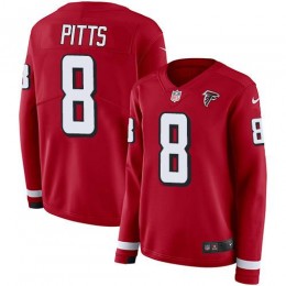 Falcons #8 Kyle Pitts Red Team Color Women's Stitched NFL Limited Therma Long Sleeve Jersey