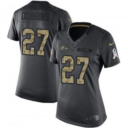 Baltimore Ravens #27 J.K. Dobbins Black Women's Stitched NFL Limited 2016 Salute to Service Jersey
