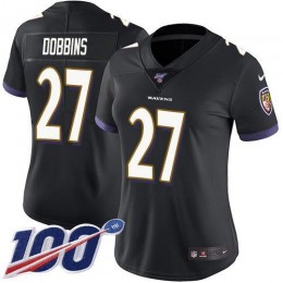 Baltimore Ravens #27 J.K. Dobbins Black Alternate Women's Stitched NFL 100th Season Vapor Untouchable Limited Jersey