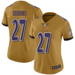 Baltimore Ravens #27 J.K. Dobbins Gold Women's Stitched NFL Limited Inverted Legend Jersey