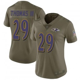 Baltimore Ravens #29 Earl Thomas III Olive Women's Stitched NFL Limited 2017 Salute to Service Jersey