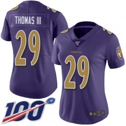 Baltimore Ravens #29 Earl Thomas III Purple Women's Stitched NFL Limited Rush 100th Season Jersey