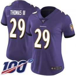 Baltimore Ravens #29 Earl Thomas III Purple Team Color Women's Stitched NFL 100th Season Vapor Limited Jersey
