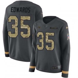 Baltimore Ravens #35 Gus Edwards Anthracite Salute to Service Women's Stitched NFL Limited Therma Long Sleeve Jersey