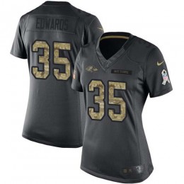 Baltimore Ravens #35 Gus Edwards Black Women's Stitched NFL Limited 2016 Salute to Service Jersey
