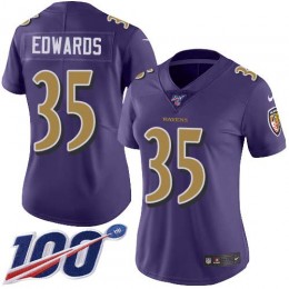 Baltimore Ravens #35 Gus Edwards Purple Women's Stitched NFL Limited Rush 100th Season Jersey