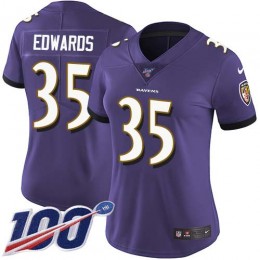 Baltimore Ravens #35 Gus Edwards Purple Team Color Women's Stitched NFL 100th Season Vapor Untouchable Limited Jersey