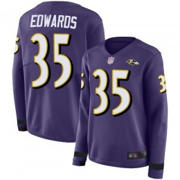 Baltimore Ravens #35 Gus Edwards Purple Team Color Women's Stitched NFL Limited Therma Long Sleeve Jersey